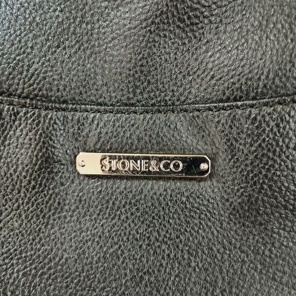 Stone and Co Shoulder Bag Black Brown Outside Zipper Pocket Faux Leather - Picture 3 of 10